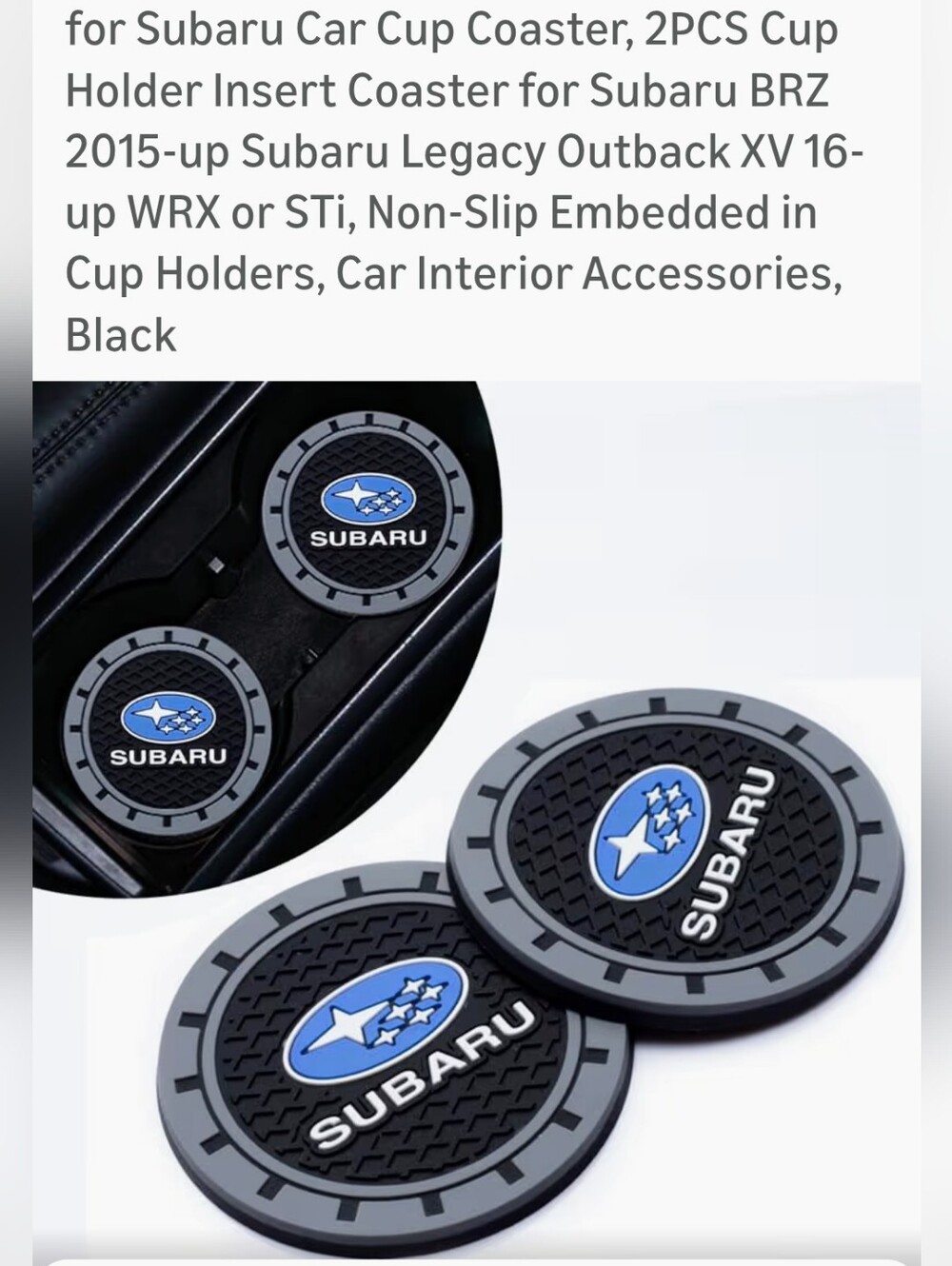 Subaru Car Cup Coasters 2PCS Cup Holder Insert Coaster for Subarus *NEW*